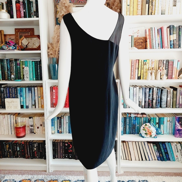 Eileen Fisher 100% Silk Georgette Crepe Asymmetrical Neck Sleeveless Dress - Picture 6 of 9